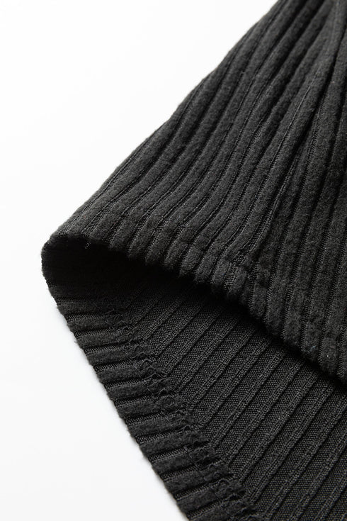 Ribbed Notched Neck Knit Long Sleeve Lounge Set