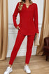 Ribbed Notched Neck Knit Long Sleeve Lounge Set