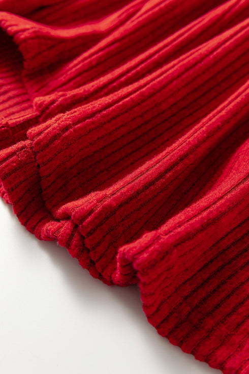 Ribbed Notched Neck Knit Long Sleeve Lounge Set