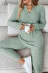 Ribbed Notched Neck Knit Long Sleeve Lounge Set