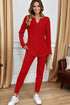 Ribbed Notched Neck Knit Long Sleeve Lounge Set