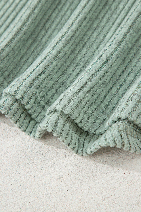 Ribbed Notched Neck Knit Long Sleeve Lounge Set