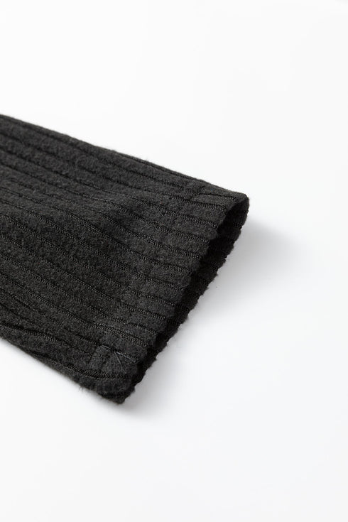 Ribbed Notched Neck Knit Long Sleeve Lounge Set