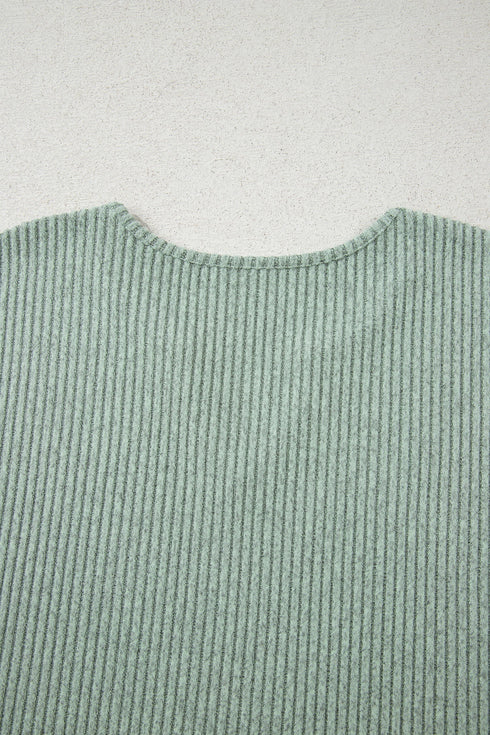 Ribbed Notched Neck Knit Long Sleeve Lounge Set