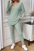 Ribbed Notched Neck Knit Long Sleeve Lounge Set