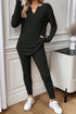 Ribbed Notched Neck Knit Long Sleeve Lounge Set