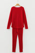 Ribbed Notched Neck Knit Long Sleeve Lounge Set