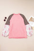 Ribbed Patchwork Checkered Paisley Raglan Long Sleeve Top