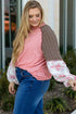 Ribbed Patchwork Checkered Paisley Raglan Long Sleeve Top