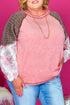 Ribbed Patchwork Checkered Paisley Raglan Long Sleeve Top