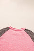 Ribbed Patchwork Checkered Paisley Raglan Long Sleeve Top