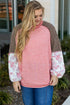 Ribbed Patchwork Checkered Paisley Raglan Long Sleeve Top