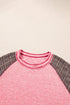 Ribbed Patchwork Checkered Paisley Raglan Long Sleeve Top