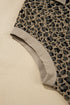 Ribbed Patchwork Collar Cuffed Sleeve Leopard Western Top