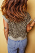 Ribbed Patchwork Collar Cuffed Sleeve Leopard Western Top