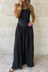 Ribbed Patchwork Drop Waist Spaghetti Strap Maxi Dress