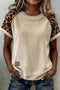 Ribbed Patchwork Leopard Print Mixed Pattern Western Tee