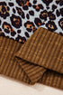 Ribbed Patchwork Puff Sleeve Mixed Print Pullover Top