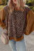 Ribbed Patchwork Puff Sleeve Mixed Print Pullover Top
