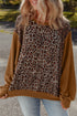 Ribbed Patchwork Puff Sleeve Mixed Print Pullover Top