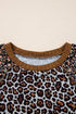 Ribbed Patchwork Puff Sleeve Mixed Print Pullover Top