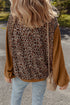 Ribbed Patchwork Puff Sleeve Mixed Print Pullover Top