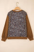 Ribbed Patchwork Puff Sleeve Mixed Print Pullover Top