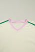 Ribbed Patchwork Trim Sporty V Neck Two Piece Set