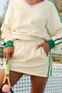 Ribbed Patchwork Trim Sporty V Neck Two Piece Set