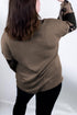 Ribbed Patchwork V Neck Loose Long Sleeve Top