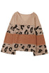 Ribbed Patchwork V Neck Loose Long Sleeve Top
