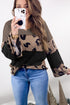 Ribbed Patchwork V Neck Loose Long Sleeve Top