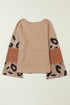 Ribbed Patchwork V Neck Loose Long Sleeve Top
