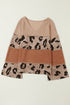 Ribbed Patchwork V Neck Loose Long Sleeve Top