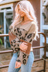 Ribbed Patchwork V Neck Loose Long Sleeve Top