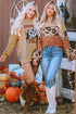 Ribbed Patchwork V Neck Loose Long Sleeve Top