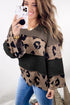 Ribbed Patchwork V Neck Loose Long Sleeve Top