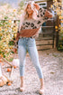 Ribbed Patchwork V Neck Loose Long Sleeve Top
