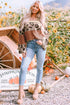 Ribbed Patchwork V Neck Loose Long Sleeve Top