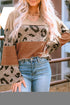 Ribbed Patchwork V Neck Loose Long Sleeve Top