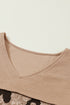 Ribbed Patchwork V Neck Loose Long Sleeve Top