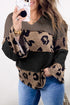 Ribbed Patchwork V Neck Loose Long Sleeve Top