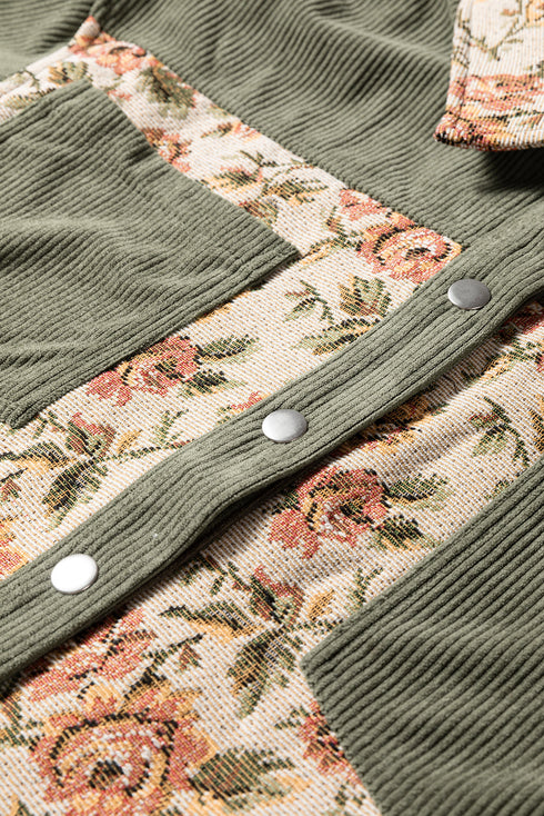 Ribbed Retro Floral Patchwork Corduroy Shirt Jacket