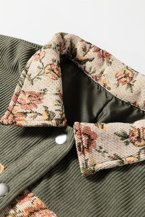 Ribbed Retro Floral Patchwork Corduroy Shirt Jacket