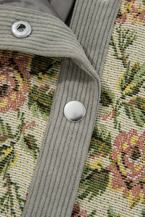 Ribbed Retro Floral Patchwork Corduroy Shirt Jacket