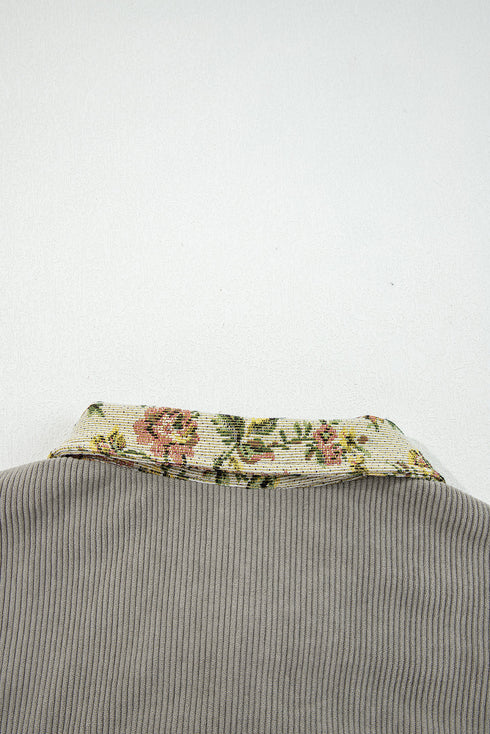 Ribbed Retro Floral Patchwork Corduroy Shirt Jacket