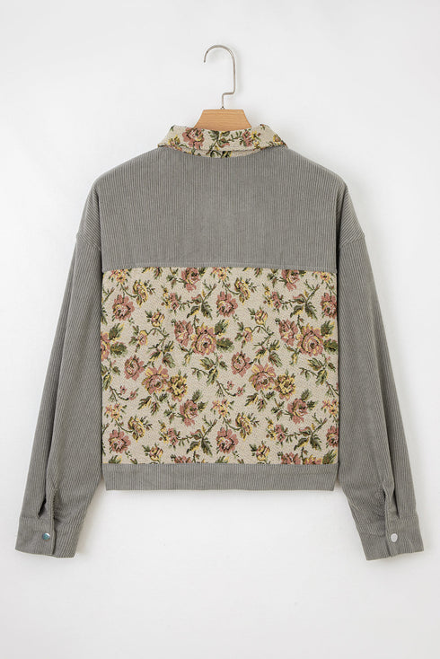 Ribbed Retro Floral Patchwork Corduroy Shirt Jacket