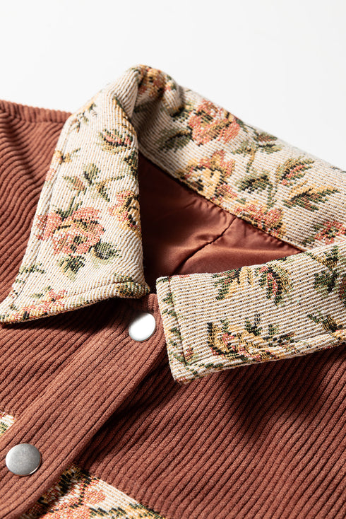 Ribbed Retro Floral Patchwork Corduroy Shirt Jacket