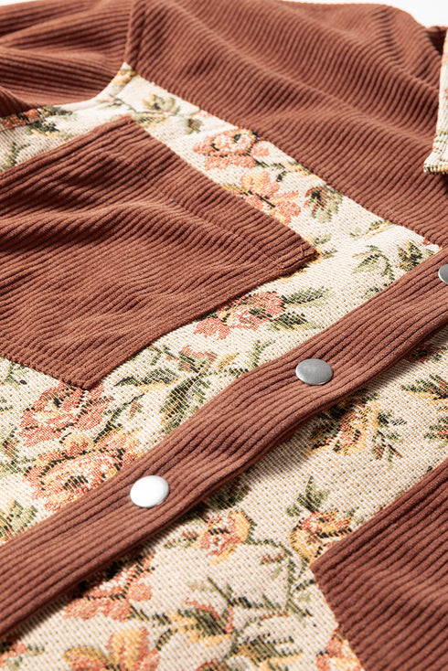 Ribbed Retro Floral Patchwork Corduroy Shirt Jacket