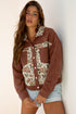 Ribbed Retro Floral Patchwork Corduroy Shirt Jacket
